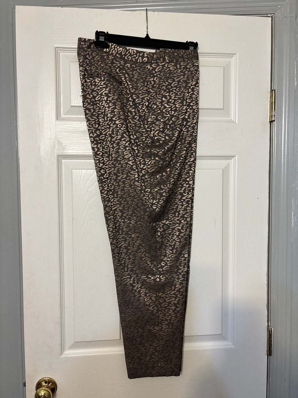 Cato Contemporary Metallic Gold Leopard Print Jacquard Pants